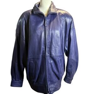 Andrew Marc Vintage Lambskin Leather Jacket, Deep Blue, Men's L, Women's 2XL
